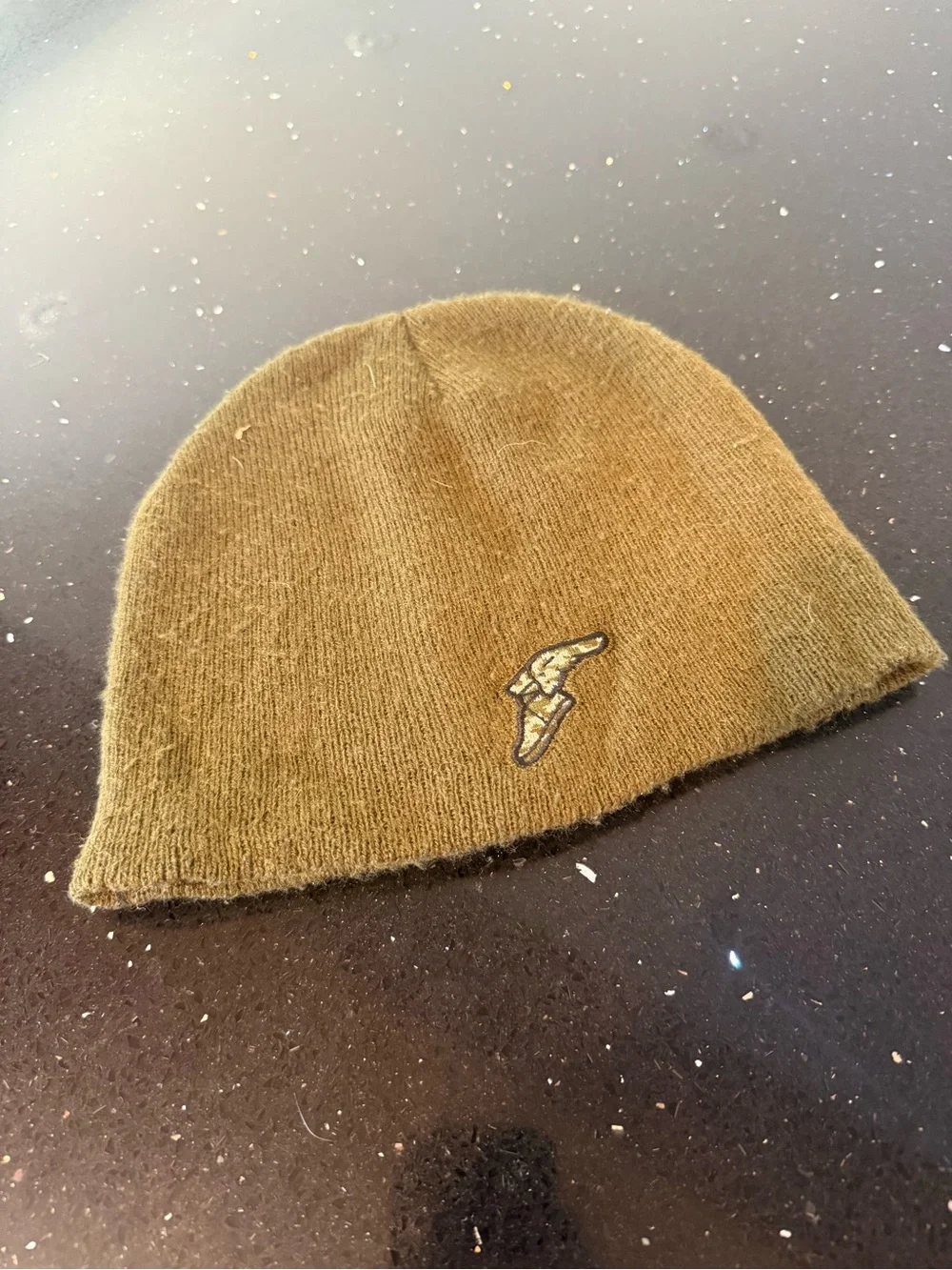 Goodyear Olive Green Knit Beanie with Yellow Logo